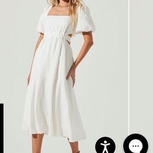 ASTR Angeles Puff Sleeve Cutout Dress - Off-White, Size XS